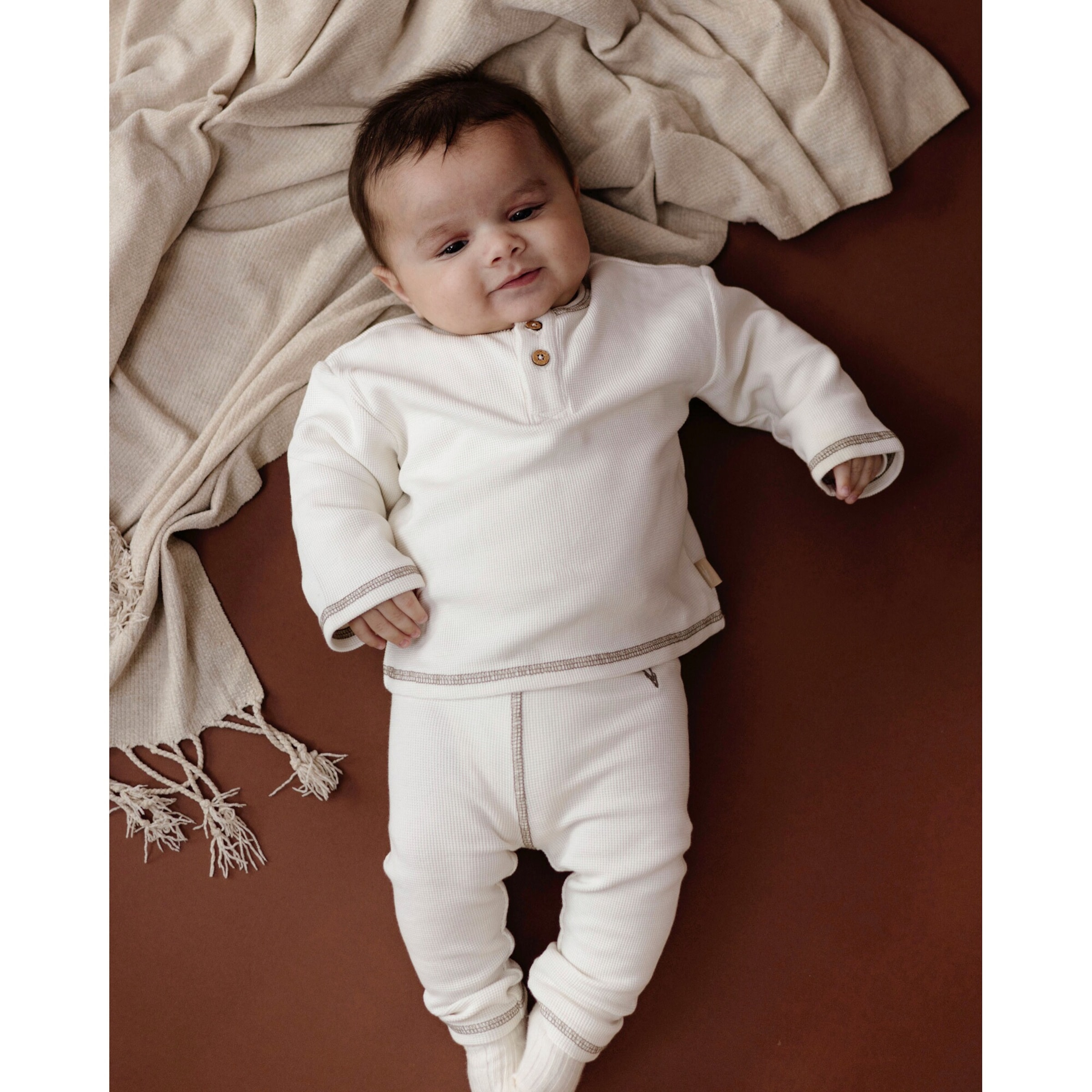 Henley-Shirt langarm Waffelpiqué