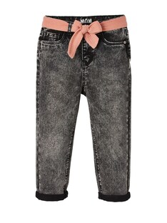 Mädchen Jeans mit Stoffgürtel, Mom-Fit