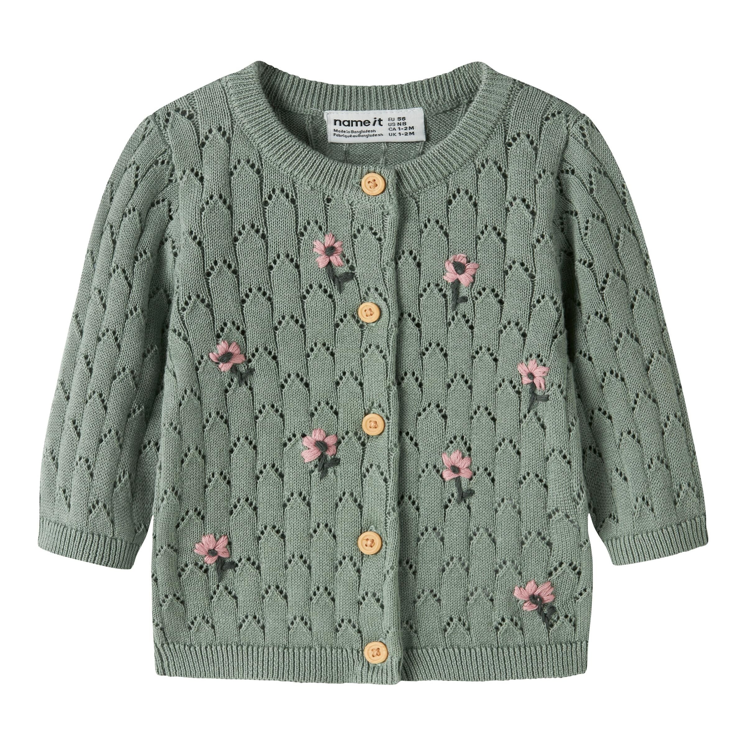 Name It Ajour-Strickjacke Blumenstickerei