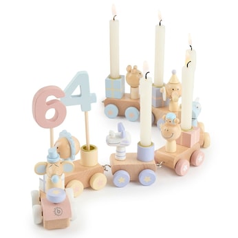 Geburtstagszug Holz Candy Look mit 6 Kerzen