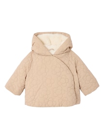 Baby Steppjacke mit Blumensteppung und Kunstfellfutter