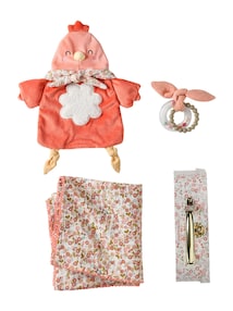 Geschenk-Set Baby HENNE COCOTTE Kuscheltier, Rassel & Wickeltuch