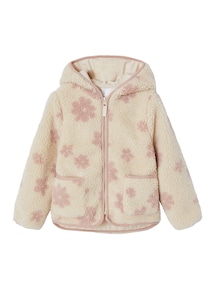 Übergangsjacke aus Teddyfleece mit Kapuze, Herzen- oder Blumenmuster Mädchen