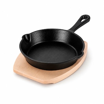 Freyersbacher Gusseisenpfanne 15 cm, Emaille Bratpfanne | mit Brett und Tuch