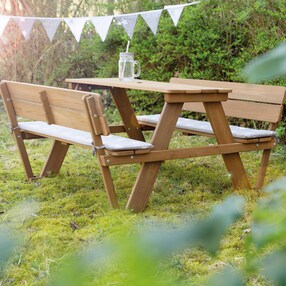 Kindersitzgruppe 'PICKNICK for 4' Outdoor +, teak, mit Lehne und Bankkissen Little Stars 