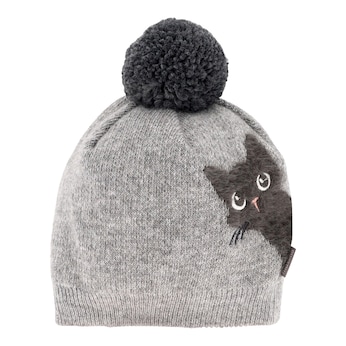 Winter-Strickmütze mit Bommel Katze