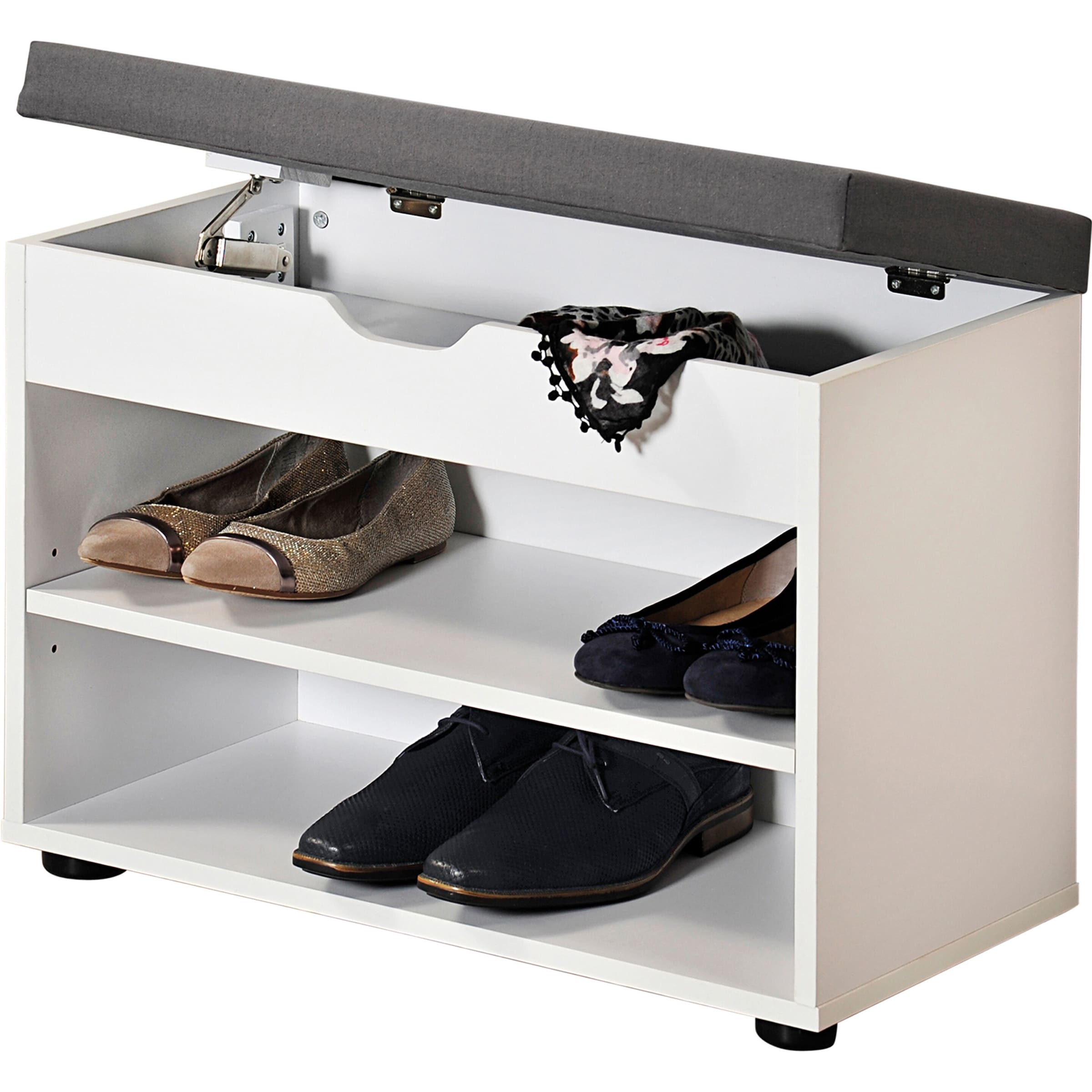 Schuhschrank mit Sitzkissen, 2 Fächer, weiß