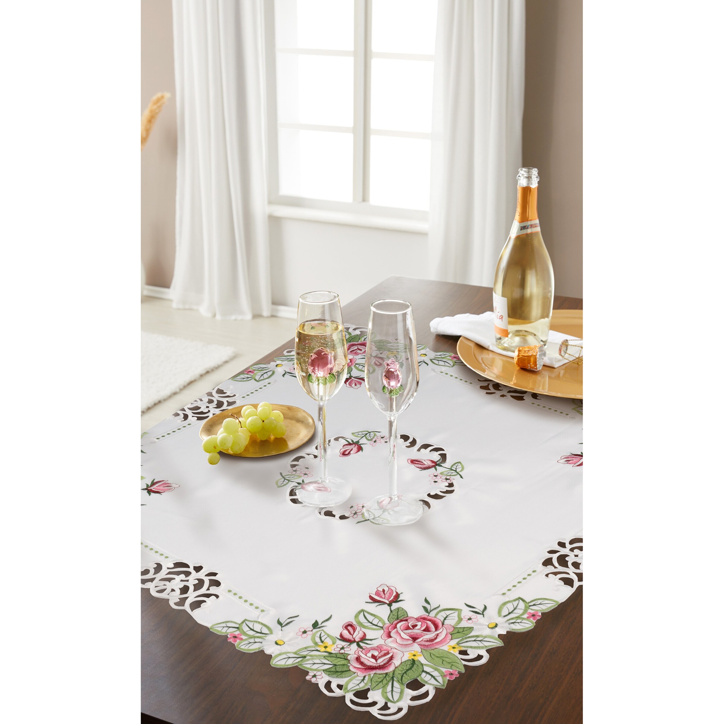 Mitteldecke „Rose mit Spitze“, 85x85 cm