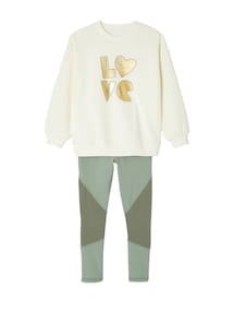 Mädchen Sport-Set: Sweatshirt mit goldener Schrift und Recycling-Polyester & Leggings