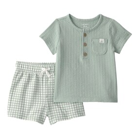 2-tlg. Set Seersucker-Shorts und T-Shirt Karo