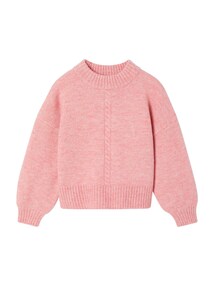 Pullover Boxy Fit Mädchen, Stehkragen in Rippstrick, Zopfmuster vorn