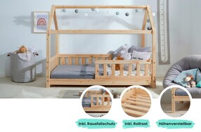 Kinderbett Hausbett "Kay" 80x160 Kiefer natur