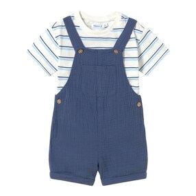 2-tlg. Set T-Shirt und Musselin-Latzhose Ringel