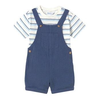 2-tlg. Set T-Shirt und Musselin-Latzhose Ringel
