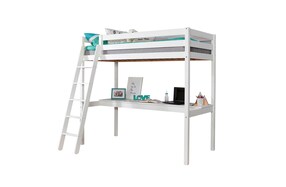 Hochbett „Felix“ mit Schreibtisch Kiefer massiv Weiß