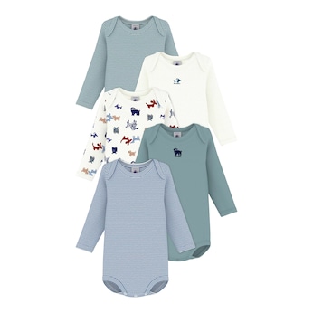 5er-Pack Bodys langarm Ringel Hunde