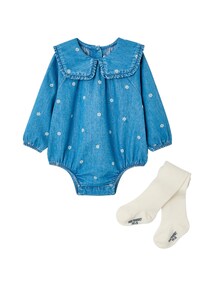 Baby-Set aus Blusenbody mit breitem Kragen & Strumpfhose