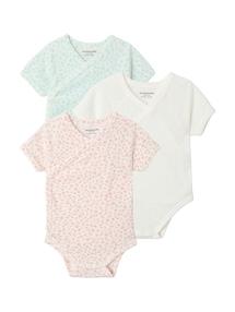 3er-Pack Baby Wickelbodys mit Blumenmotiv, Bio-Baumwolle