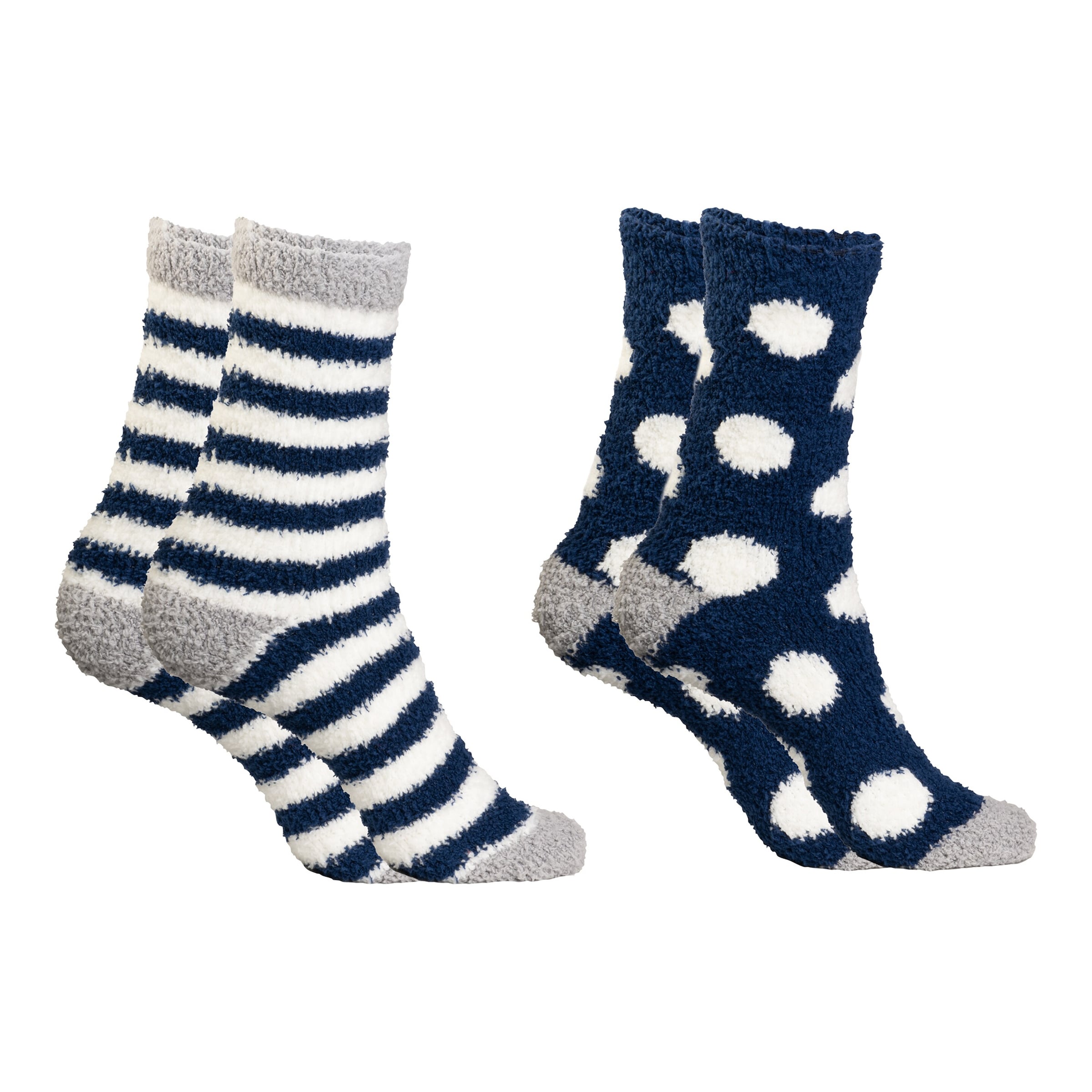 Kuschelsocken „Punkte/Steifen“, 2 Paar blau weiss