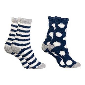 Chaussettes douillettes pour femmes «Pois/rayures», 2 paires