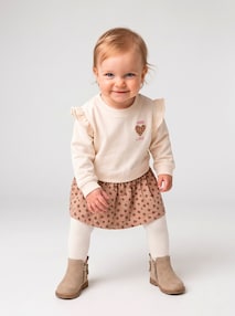 2-in-1 Baby Sweatkleid mit Musselinrock, lange Ärmel