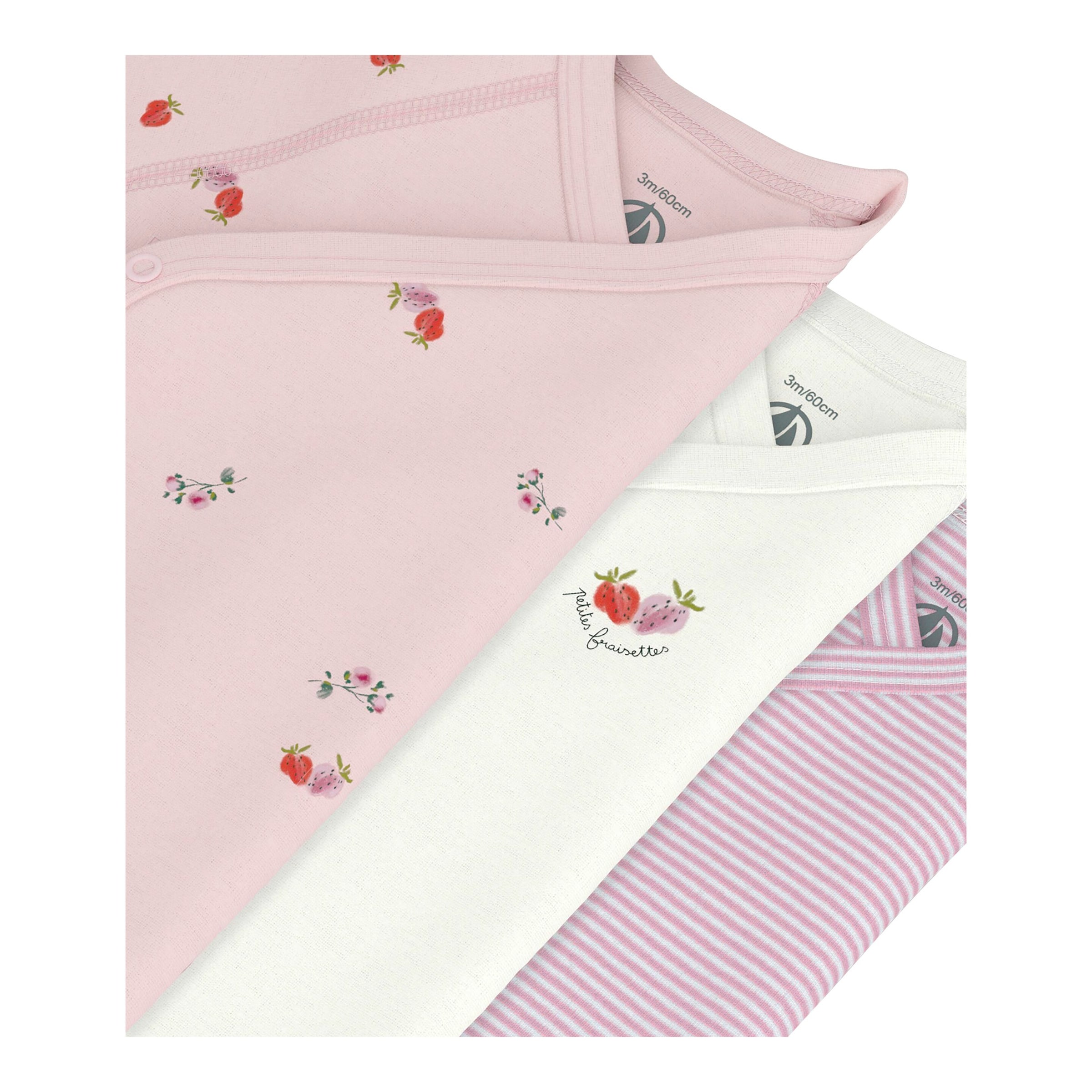 3er-Pack Wickelbodys kurzarm Ringel Erdbeeren
