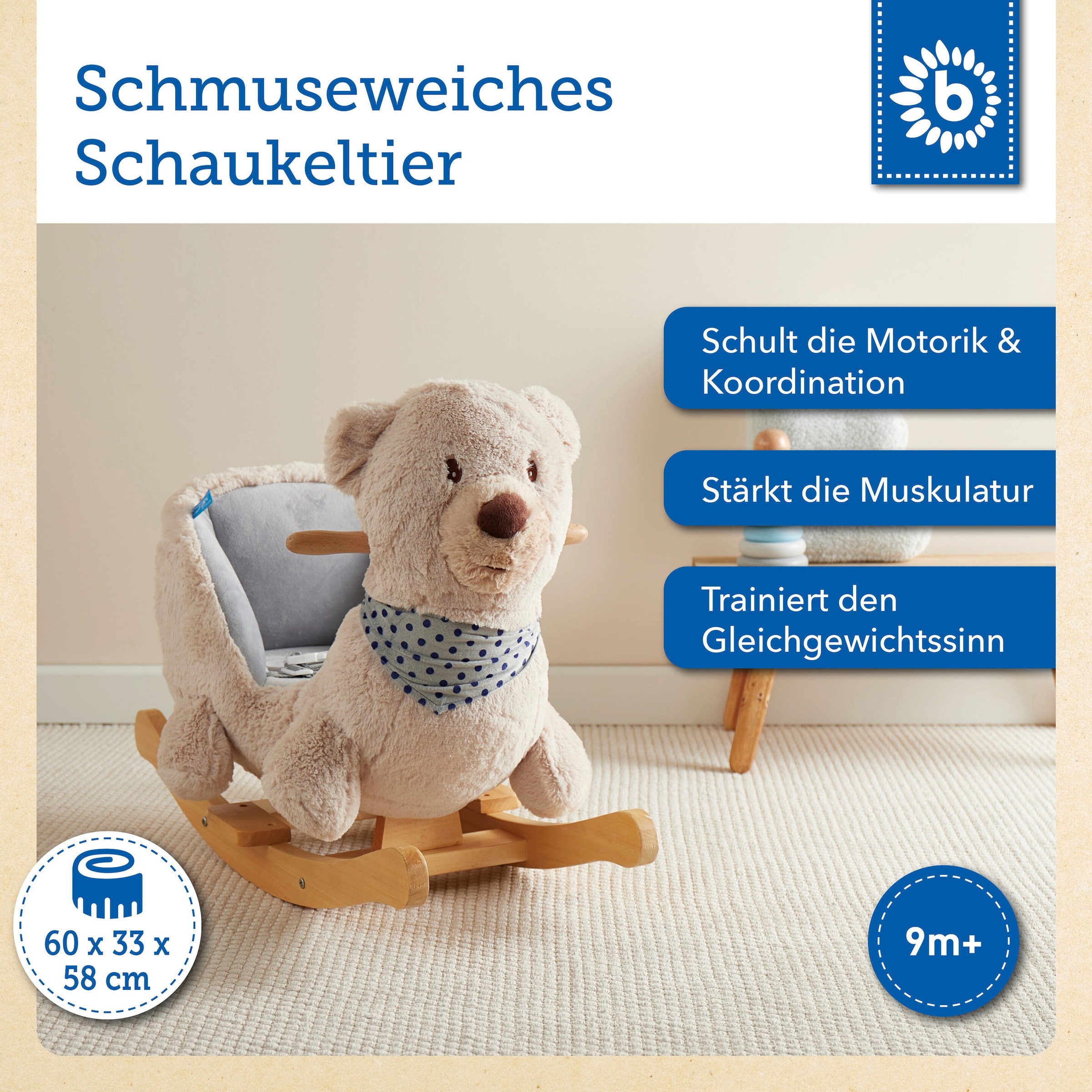 Bieco Plüsch Schaukeltier Bär Creme