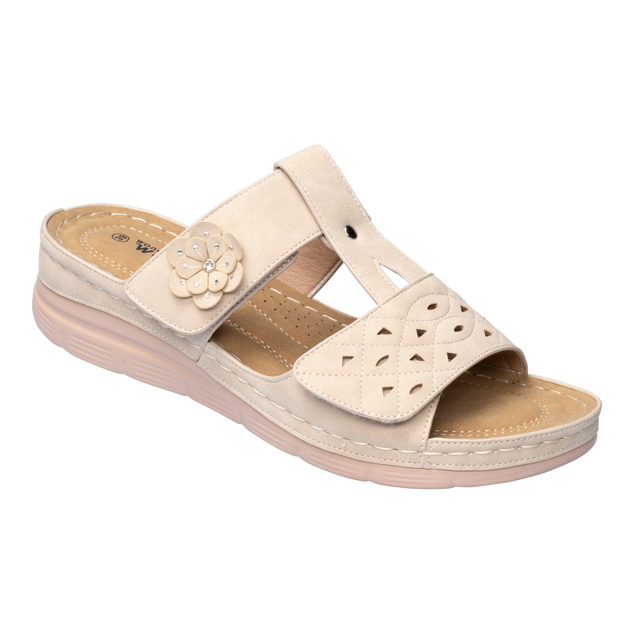 wonderwalk Komfort-Klettpantolette „Paula“, Größe: 42, beige