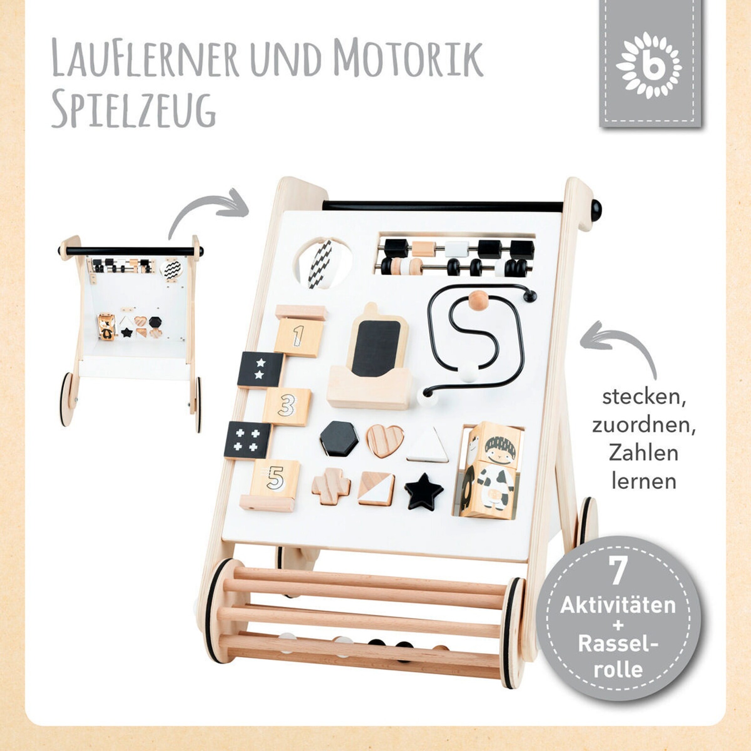 Lauflernwagen Holz-Auto & Puppenwagen – Höhenverstellbar, Mit Gummirädern, Für Kinder Ab 1 Jahr
