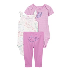 3-tlg. Set Body kurzarm, Body ohne Arm und Leggings Ringel Wale 