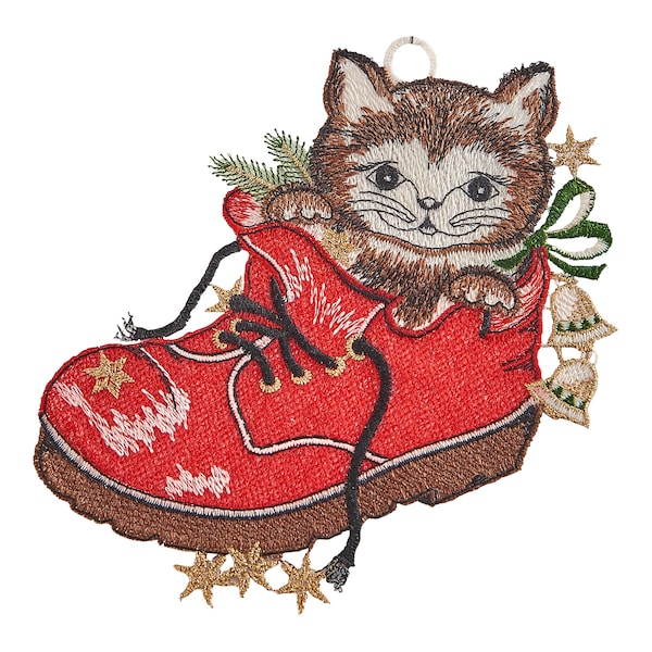 Katze im Weihnachtsschuh