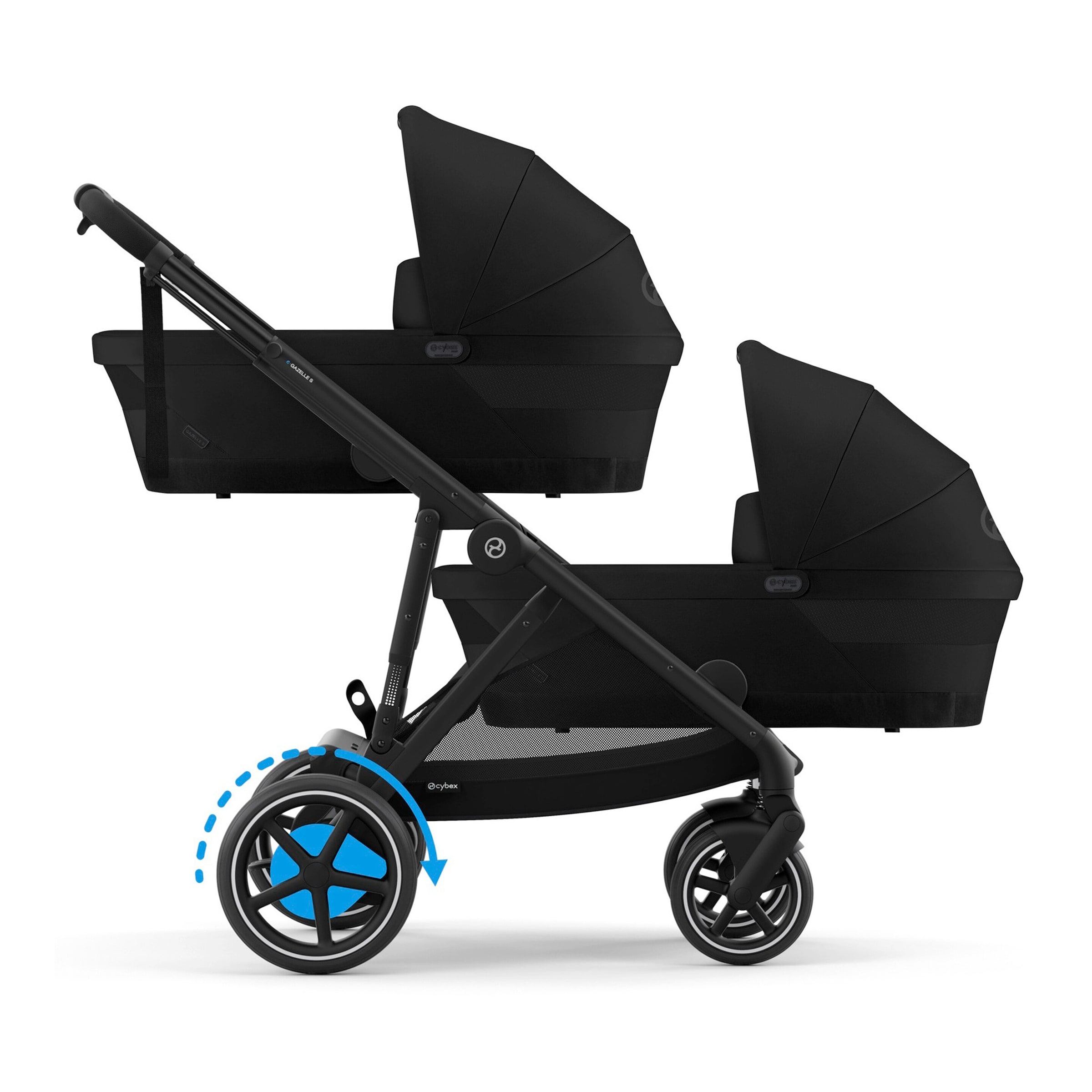 Cybex Gold Zwillings- und Kinderwagen Geschwisterwagen eGazelle S schwarz
