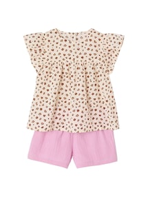 Mädchen-Set: geblümte Bluse & Musselin-Shorts