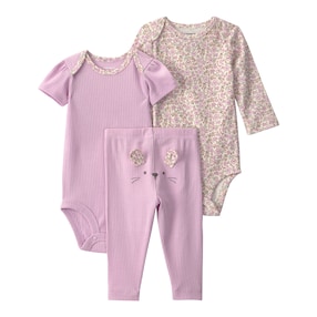 3-tlg. Set Body kurzarm, Body langarm und Leggings Blumen Rippqualität