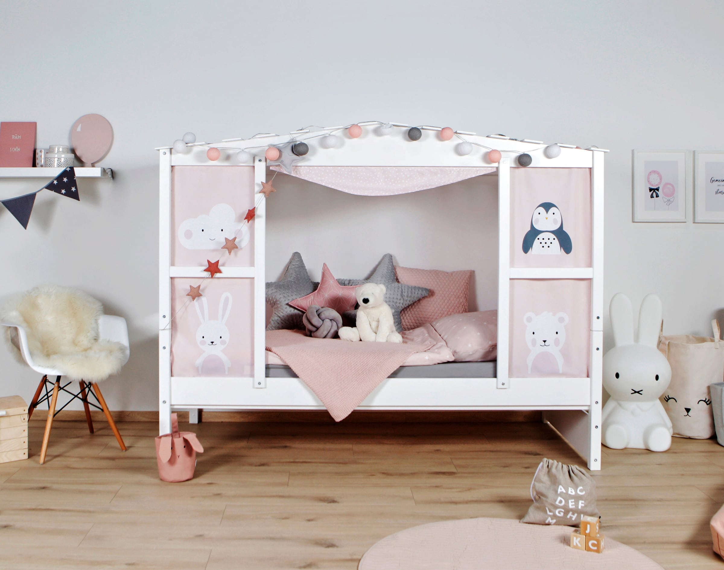 Ticaa Hausbett mit Bettkasten "Amelie" Kiefer Weiß