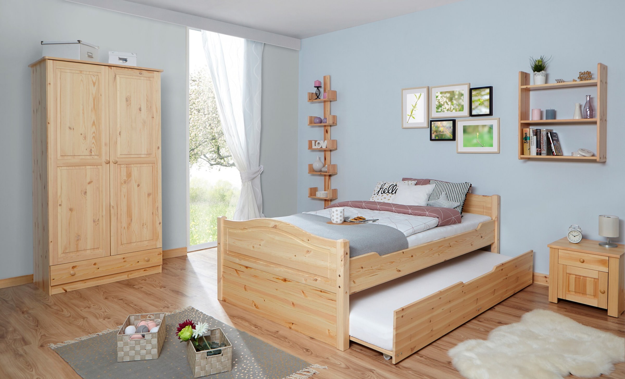 TiCAA Doppelbett Leni 140x200 mit Zusatzbett