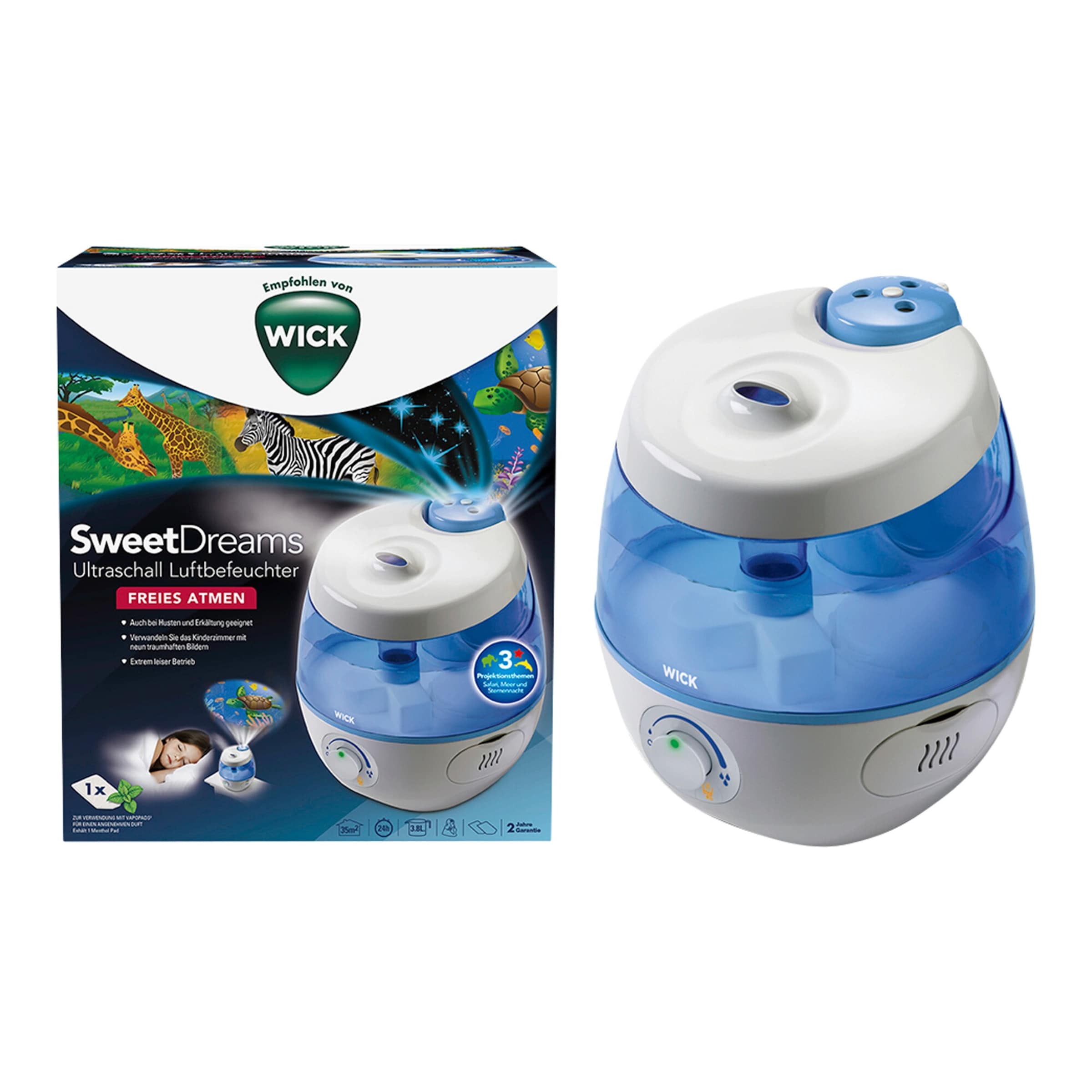 Wick Ultraschall Luftbefeuchter mit Lichtprojektion SweetDreams 2 in 1