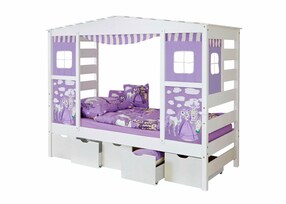 Hausbett mit Bettkasten "Horse Lila" Kiefer Weiß