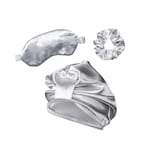 Satin-Nachtset mit Schlafhaube, 4-teilig