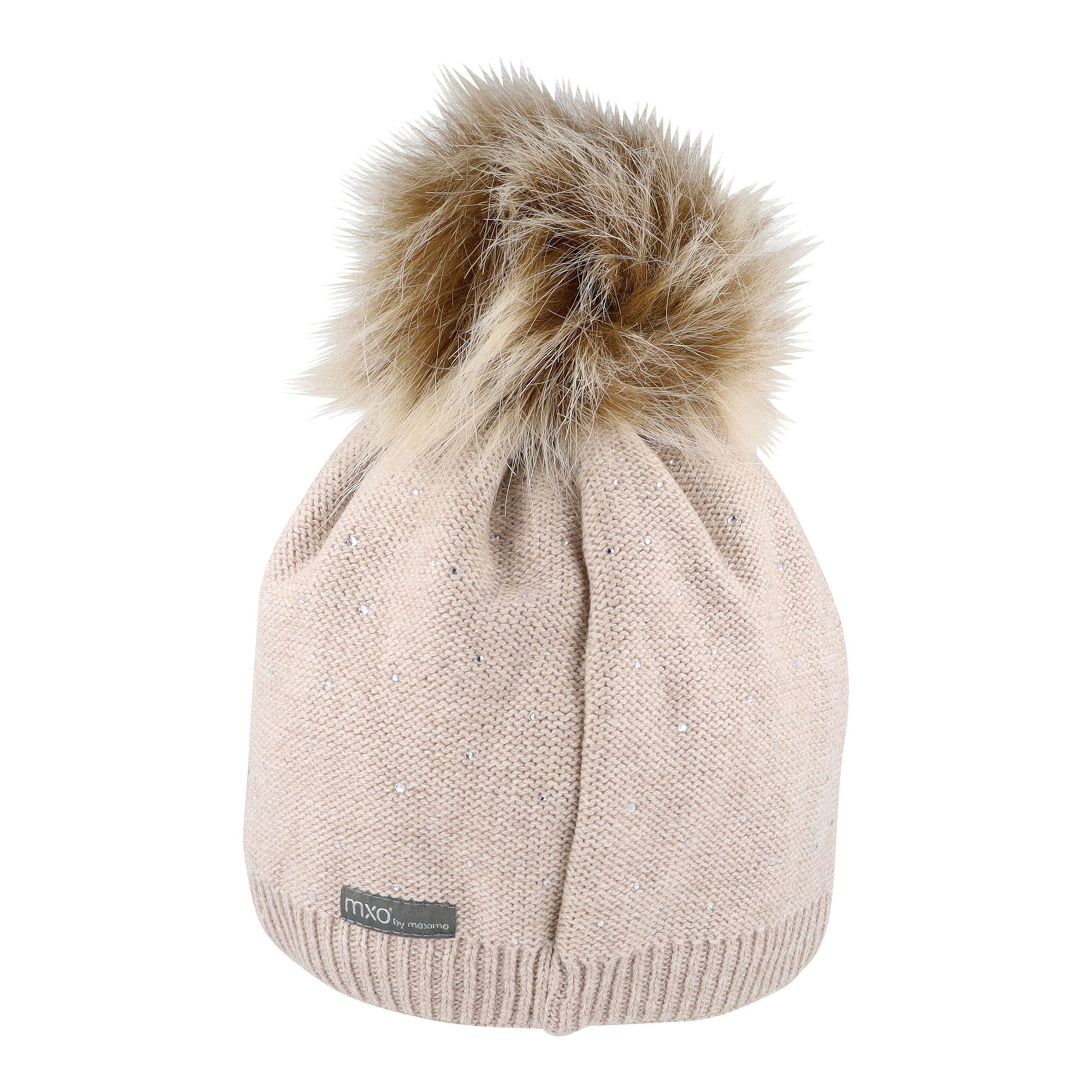 Winter-Strickmütze mit Bommel Glitzer
