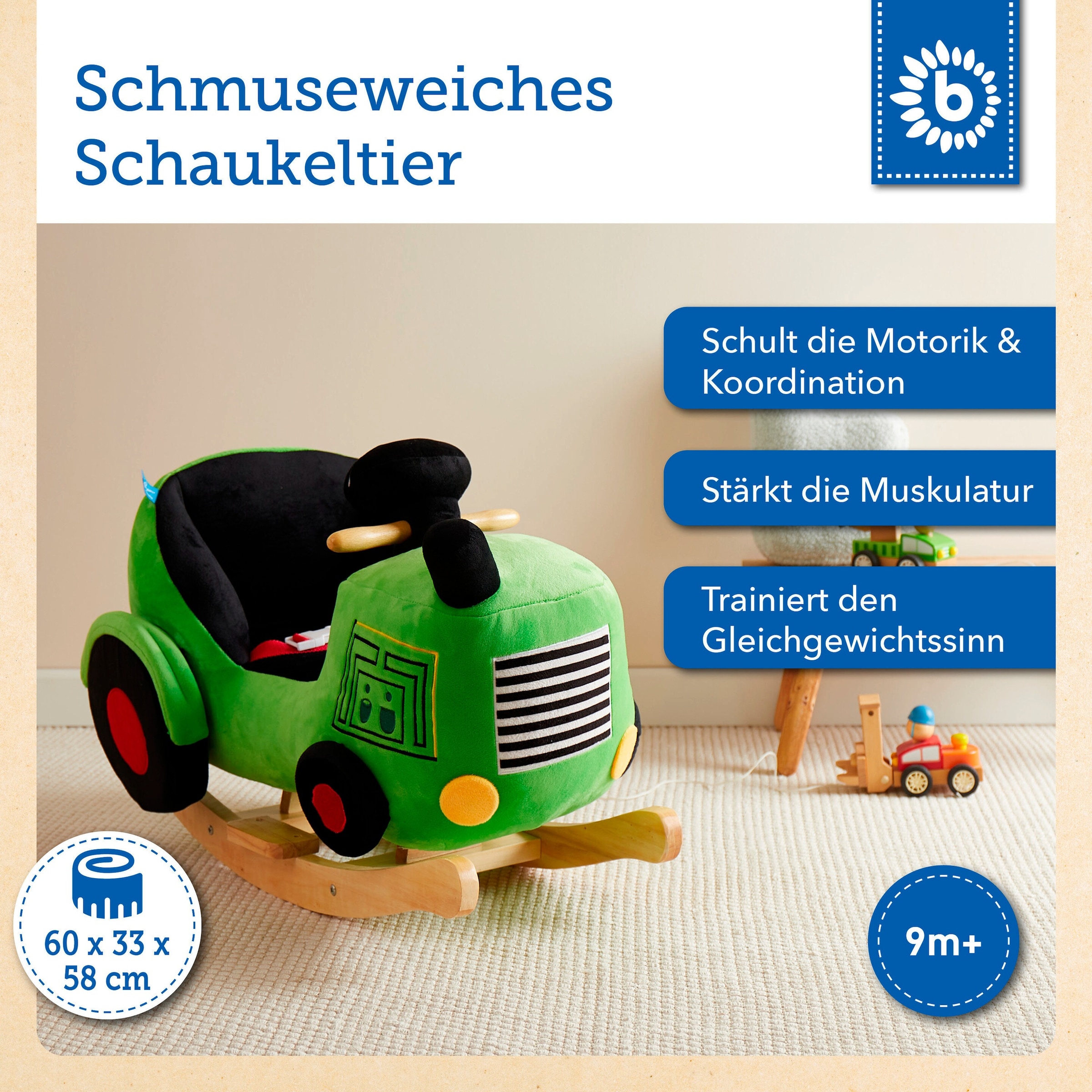 Bieco Plüsch Schaukeltier Traktor
