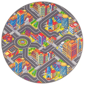 Kinder Straßenteppich 3D Big City Rund