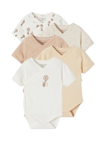 Bio-Kollektion: 5er-Pack Baby Kurzarm-Bodys mit Heißluftballon