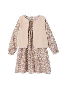 Set aus Musselin-Kleid und Weste aus Teddyfleece Mädchen