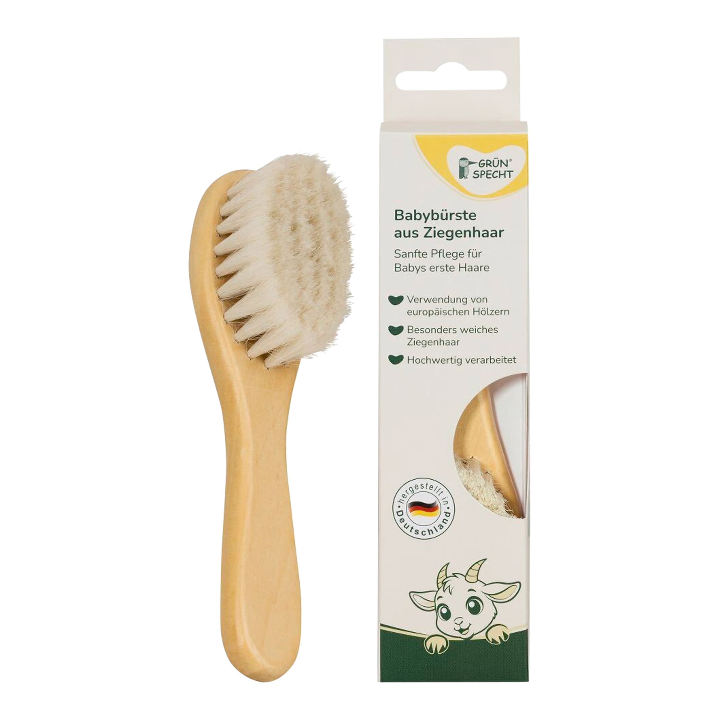 Grünspecht Babybürste aus Ziegenhaar