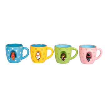 3D-Tassen-Set „Tiere“, 4 Stück je 380 ml