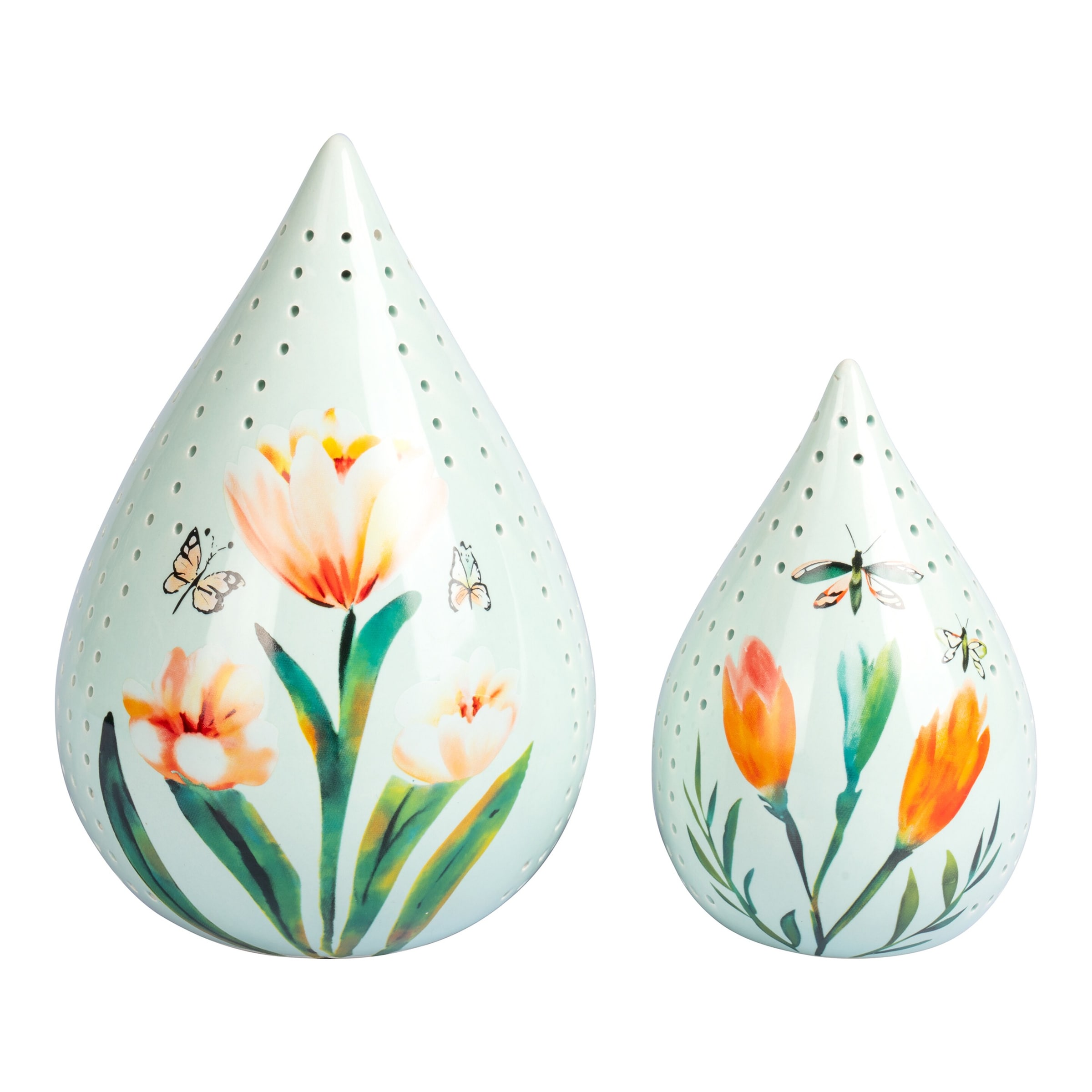 Keramik-LED-Tropfen "Frühling", 2 Stück