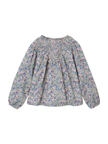 Bluse Mädchen mit gesmokten Ausschnitt und Rüschenkragen