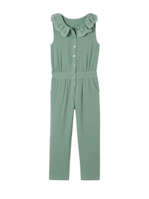 Mädchen Jumpsuit aus Musselin, bestickter Kragen