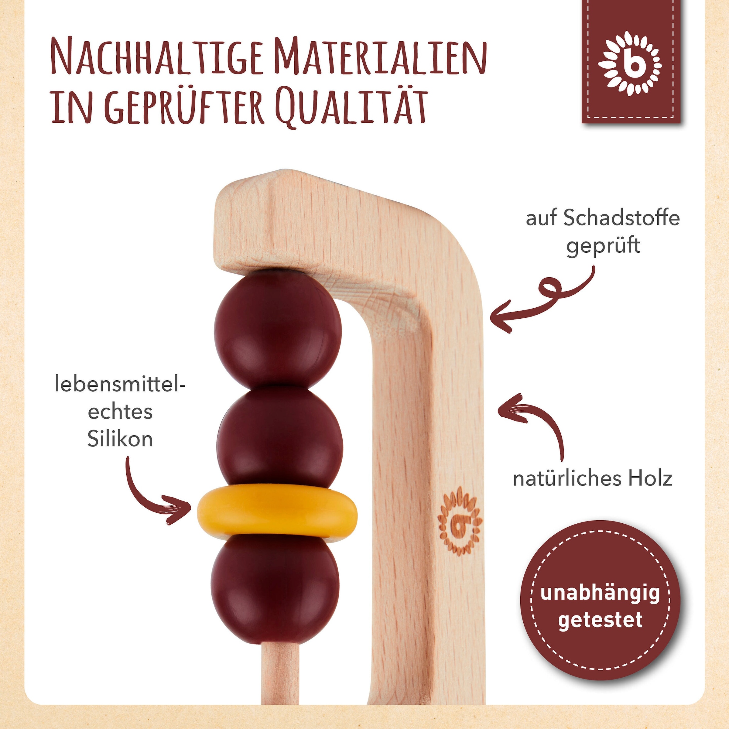 Thumbnail - Bieco Holz Beißring mit Silikon - ab Geburt